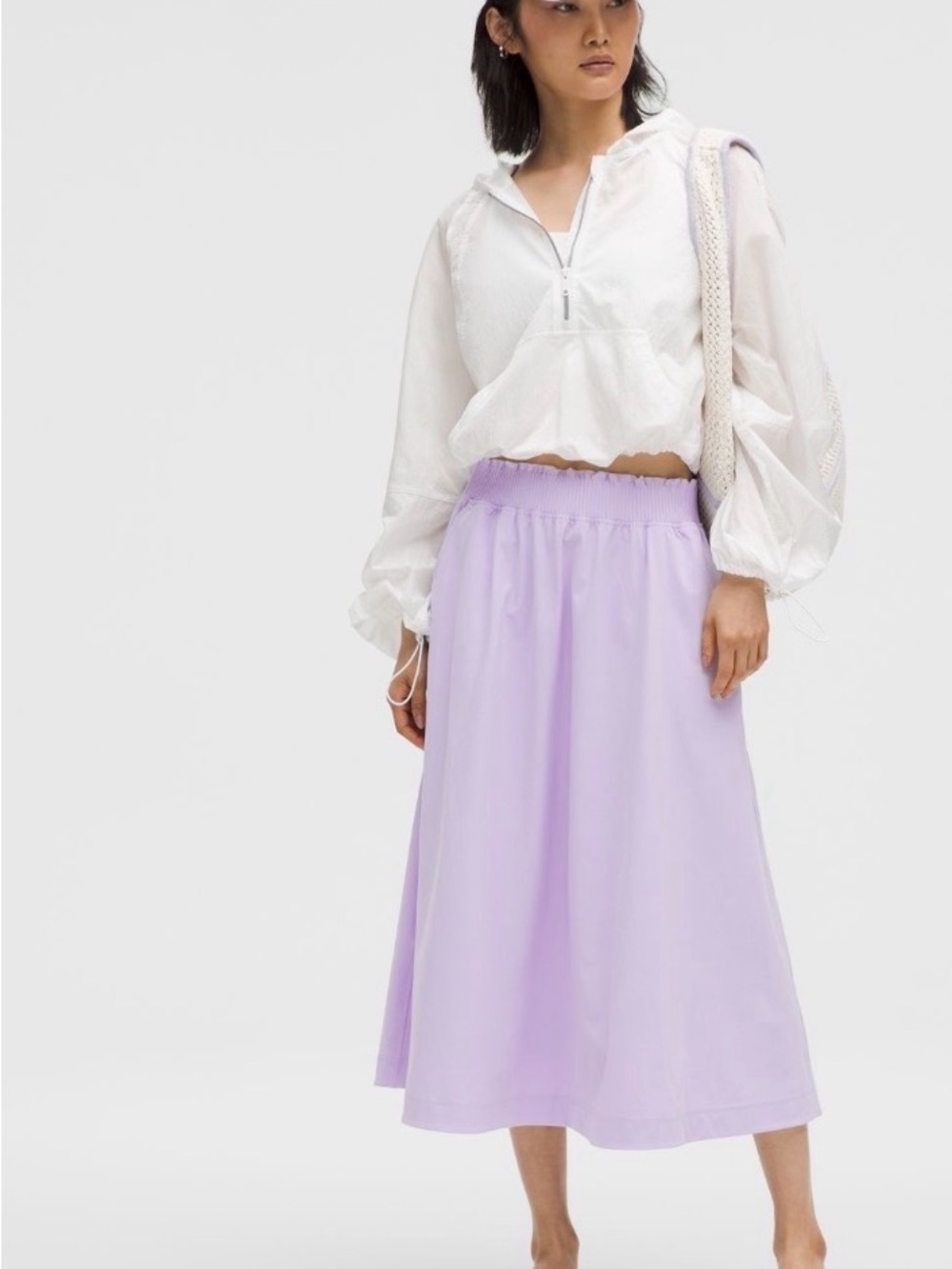 Lululemon NWT Stretch Woven Ruffle Waist Midi Skirt Lavender Frost Size Large